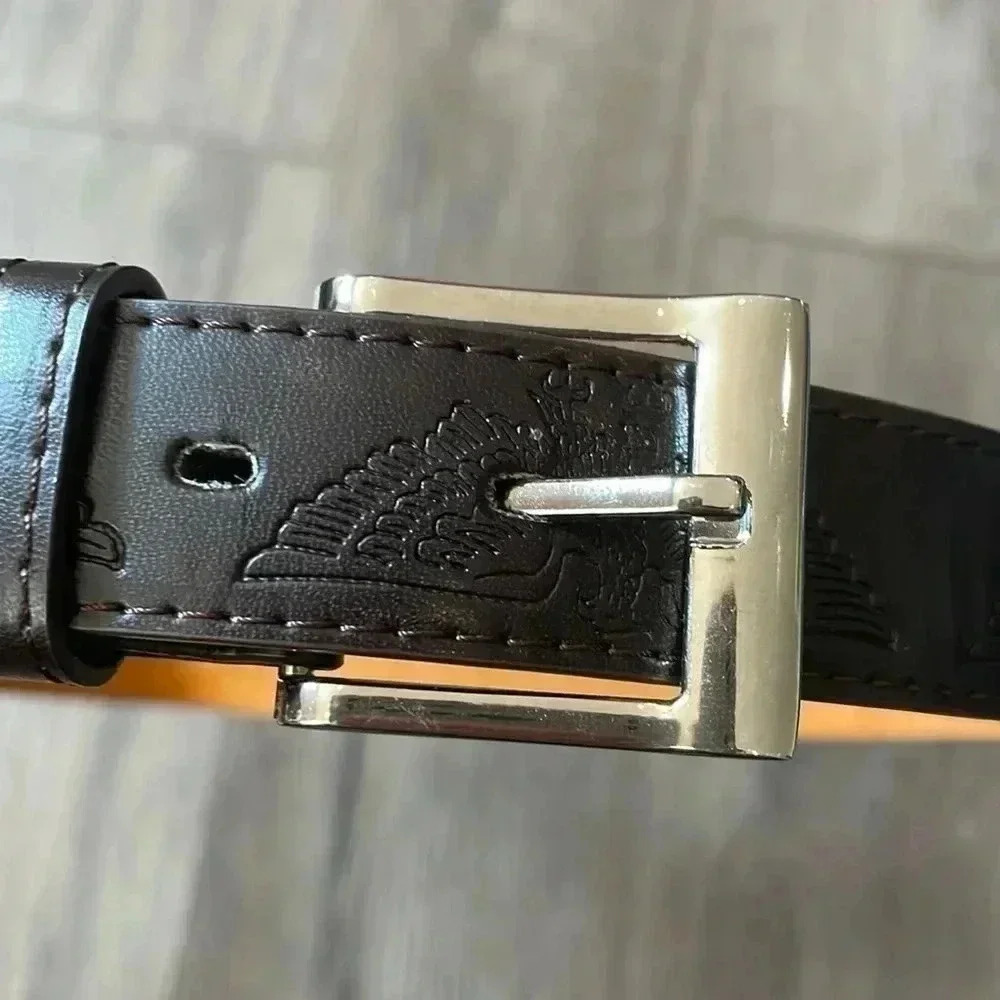 Brown  Leather Belt with Eagle pattern ,37-41in Waist
